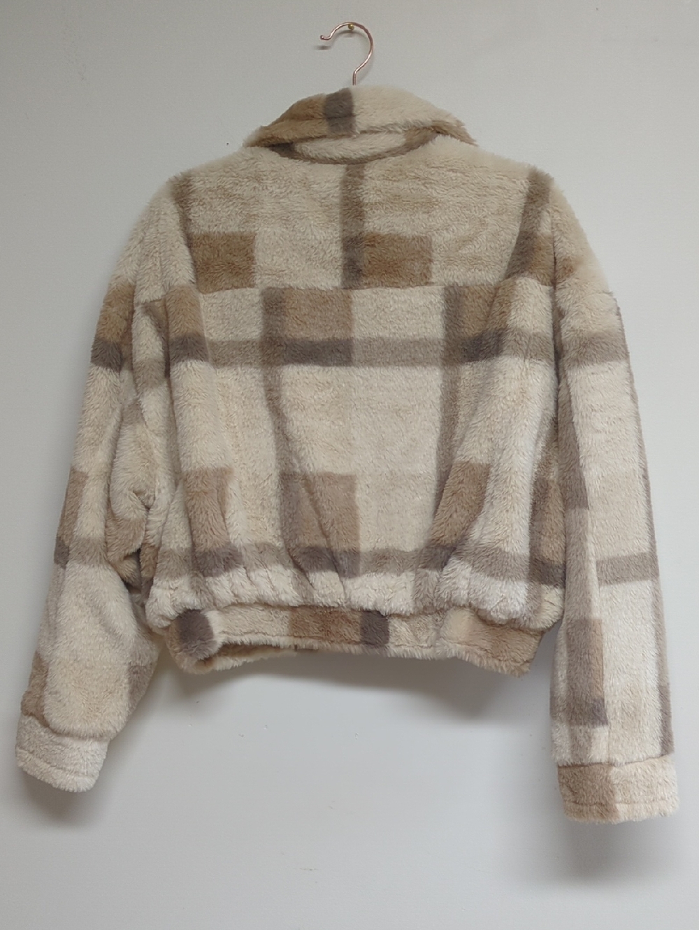 Ashley By 26 International Cream Plaid Teddy Jacket Cropped Faux Fur Size Small - Picture 8 of 8